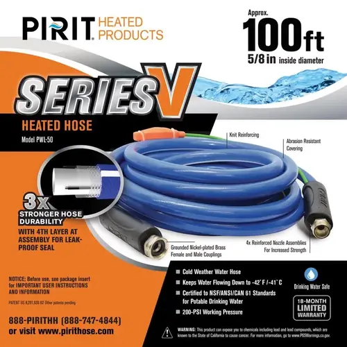 Heated Hose Series V 5/8" D X 100 ft. L Medium Duty Blue