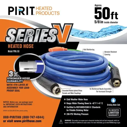 Heated Hose Series V 5/8" D X 50 ft. L Medium Duty Blue Heated Hose Series V 5/8" D X 50 ft. L Medium Duty Blue
