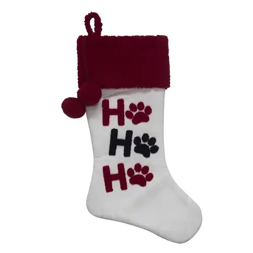 Christmas Stocking Red/White Ho Ho Ho Paw Prints 20" Red/White