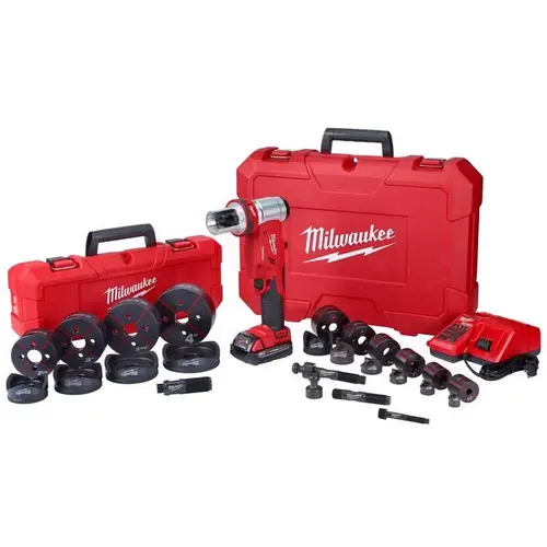 M18 18-Volt Lithium-Ion 1/2 in. to 4 in. Force Logic 6-Ton Cordless Knockout Tool Kit with Die Set, One 2.0Ah Batteries Black/Red
