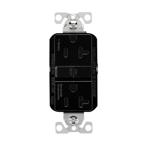GFCI Receptacle, 20 Amp, 125 Volt, NEMA 5-20R, Self-Test, Black GFCI Receptacle, 20 Amp, 125 Volt, NEMA 5-20R, Self-Test, Black