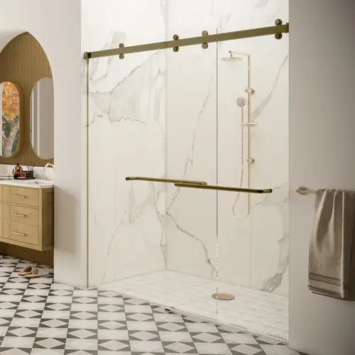 Brushed Bronze Deluxe 180 Degree Cambridge Series Two Door Bypass Sliding Shower Door System