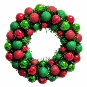 FC Young W16-233 16" Red & Green Glitter Ball Wreath with green tinsel