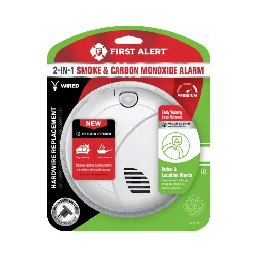Hardwired Photoelectric Smoke & Carbon Monoxide Alarm, Voice & Location Alert, Battery Backup