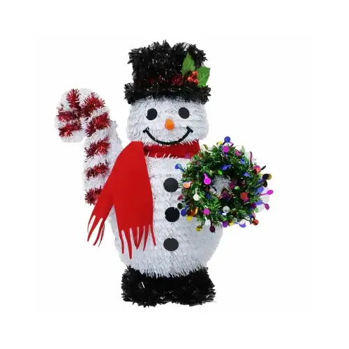 9 In. x 5 In. x 12 In. Tinsel Snowman Tabletop Holiday Decoration