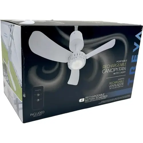 Rechargeable Canopy Fan with Light 15" H X 15" D 2 speed White
