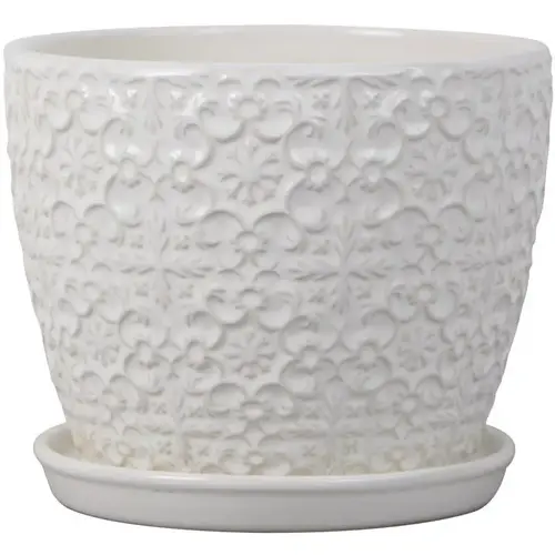 Planter 6.8" H X 8" W X 8" D Ceramic Mediterranean White White - pack of 2 Planter 6.8" H X 8" W X 8" D Ceramic Mediterranean White White - pack of 2