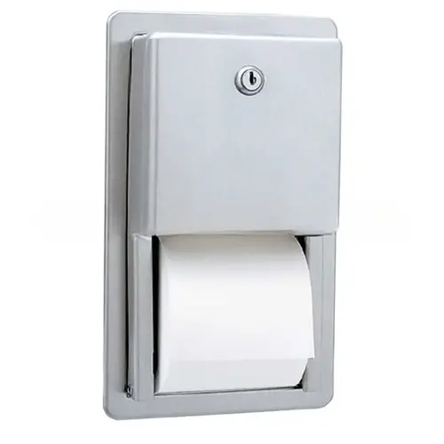 Recessed Multi Roll Toilet Tissue Dispenser with Protruding Tumbler Lock Satin Stainless Steel Finish Recessed Multi Roll Toilet Tissue Dispenser with Protruding Tumbler Lock Satin Stainless Steel Finish