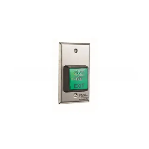 2" Green Square Push to Exit Button with Timer Satin Stainless Steel Finish