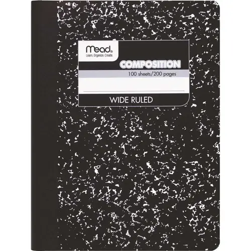 Composition Book 7-1/2" W X 9-3/4" L Wide Ruled Stitched Black Composition Book 7-1/2" W X 9-3/4" L Wide Ruled Stitched Black