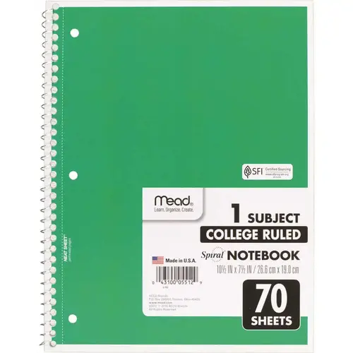 Notebook 8" W X 10-1/2" L College Ruled Spiral Assorted Notebook 8" W X 10-1/2" L College Ruled Spiral Assorted