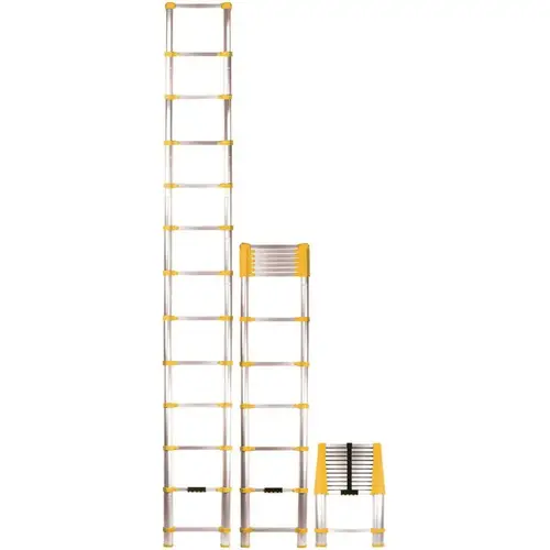 Home Series 770P Telescoping Ladder, 16-1/2 ft Max Reach H, 13-Step, 250 lb, 1-1/2 in D Step, Aluminum Gray/Yellow