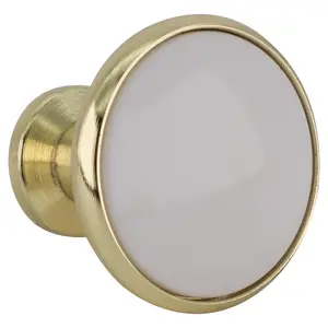 Amerock BP95130B Traditional Dual-Tone Mushroom Kitchen Cabinet Knob 1-3/16" Diameter  White / Polished Brass