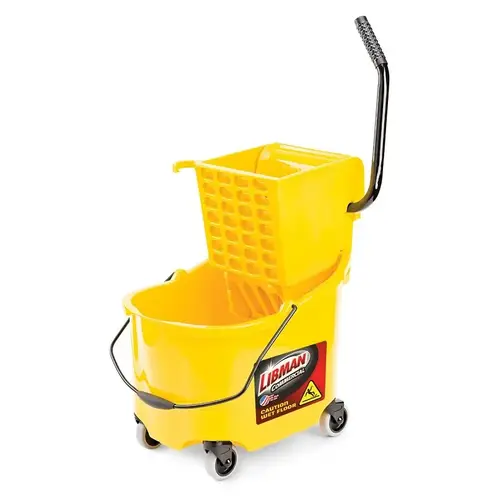 Bucket and Wringer, 26 qt, Polypropylene Bucket/Pail, Polypropylene Wringer, Yellow