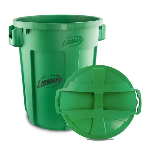 Trash Can, 32 gal Capacity, Polyethylene, Green, Snap-On Rounded Closure Trash Can, 32 gal Capacity, Polyethylene, Green, Snap-On Rounded Closure