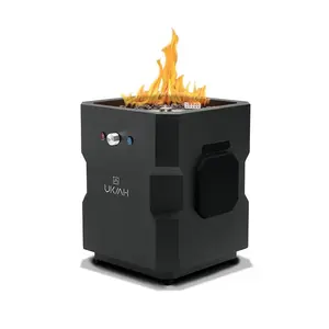 Ukiah TK-1044-T2BLK Portable Fire Pit, 15-1/4 in OAW, 15-1/4 in OAD, 16 in OAH, Propane, Piezo Ignition, Steel Black