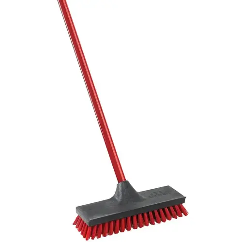 Floor Scrub Brush 10" W Hard Bristle 48" Steel Handle Black/Red Floor Scrub Brush 10" W Hard Bristle 48" Steel Handle Black/Red