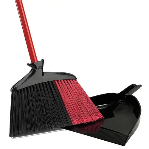 Broom with Dustpan High Power 13" W Stiff Recycled Plastic Black/Red Broom with Dustpan High Power 13" W Stiff Recycled Plastic Black/Red