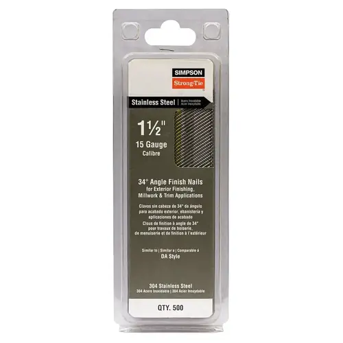 Finishing Nail, 4D, 1-1/2 in L, 15 ga Gauge, Stainless Steel, D-Style, Smooth Head Coated - pack of 500