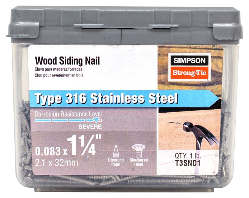 SIMPSON STRONG-TIE CO T3SND1 Nail 3D 1-1/4" Siding Coated Stainless Steel Round Head 1 lb Coated