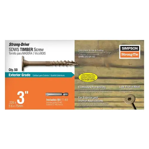 Structural Screws Strong-Drive No. 5 Sizes X 3" L Star Low Profile Head 1.9 lb Double-Barrier Coating Structural Screws Strong-Drive No. 5 Sizes X 3" L Star Low Profile Head 1.9 lb Double-Barrier Coating