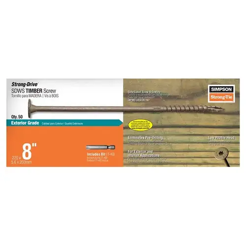 Structural Screws Strong-Drive No. 5 Sizes X 8" L Star Low Profile Head 4.6 lb Double-Barrier Coating Structural Screws Strong-Drive No. 5 Sizes X 8" L Star Low Profile Head 4.6 lb Double-Barrier Coating