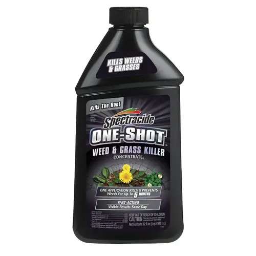 ONE-SHOT Weed and Grass Killer Concentrate, Liquid, Clear/Pale Yellow, 32 fl-oz Bottle