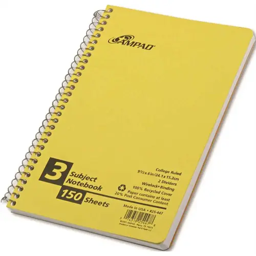 SMALL SIZE NOTEBOOK, COLLEGE/MEDIUM RULE, 6 IN. X 9-1/2 IN., WHITE, 150 SHEETS PER PAD