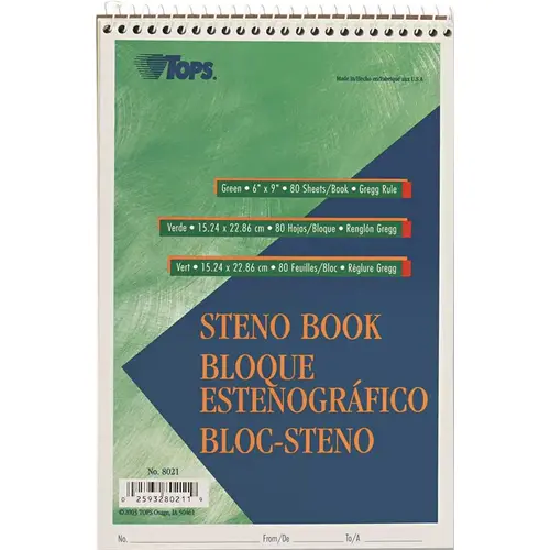 GREGG STENO BOOKS, 6 X 9, GREEN TINT, 80-SHEET PAD GREGG STENO BOOKS, 6 X 9, GREEN TINT, 80-SHEET PAD