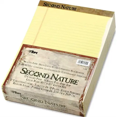 SECOND NATURE RECYCLED PAD, LEGAL, RED MARGIN, LETTER, CANARY, 50-SHEET, DOZEN Yellow
