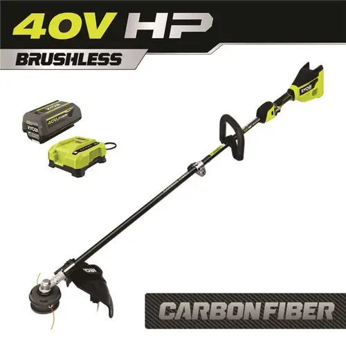 40V HP Brushless 15 in. Cordless Carbon Fiber Shaft Attachment Capable String Trimmer with 4.0 Ah Battery and Charger 40V HP Brushless 15 in. Cordless Carbon Fiber Shaft Attachment Capable String Trimmer with 4.0 Ah Battery and Charger
