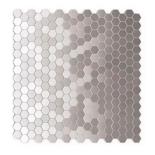 Hexagonia S2 Silver 11.46 in. x 11.89 in. x 5mm Metal Self-Adhesive Mosaic Wall Tile (22.8 sq. ft. / case) Stainless Steel - pack of 24