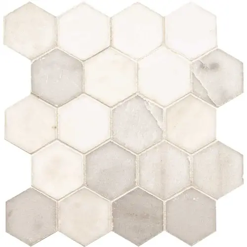 Greecian White Hexagon 12 in. x 12 in. Polished Marble Mesh-Mounted Mosaic Tile (10.6 sq. ft./Case) - pack of 10 Greecian White Hexagon 12 in. x 12 in. Polished Marble Mesh-Mounted Mosaic Tile (10.6 sq. ft./Case) - pack of 10