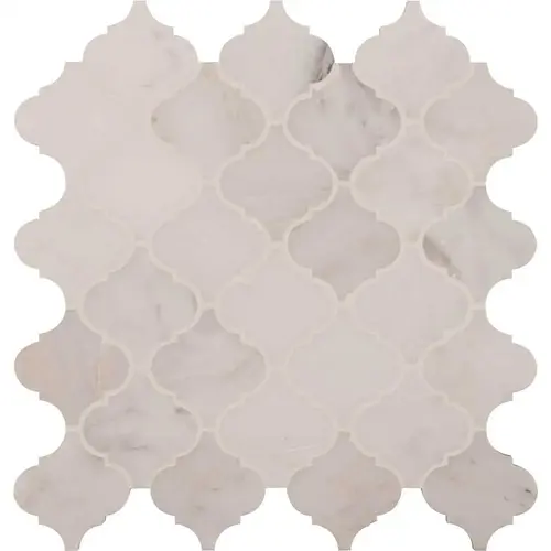 Greecian White Riptide Arabesque 13.25 in. x 13.75 in. Polished Marble Look Floor and Wall Tile (10 sq. ft./Case) - pack of 10 Greecian White Riptide Arabesque 13.25 in. x 13.75 in. Polished Marble Look Floor and Wall Tile (10 sq. ft./Case) - pack of 10