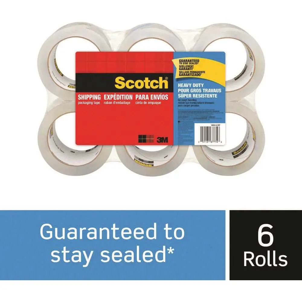 SCOTCH 1.88 in. W x 54.6 yds. Heavy Duty Shipping Packaging Tape - pack of 6 3850-6-EF SCOTCH 1.88 in. W x 54.6 yds. Heavy Duty Shipping Packaging Tape - pack of 6 3850-6-EF