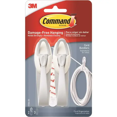 Cord Bundlers, Gray, Damage Free Organizing, 2 Cord Bundlers and 3 Command Strips Pair White Cord Bundlers, Gray, Damage Free Organizing, 2 Cord Bundlers and 3 Command Strips Pair White