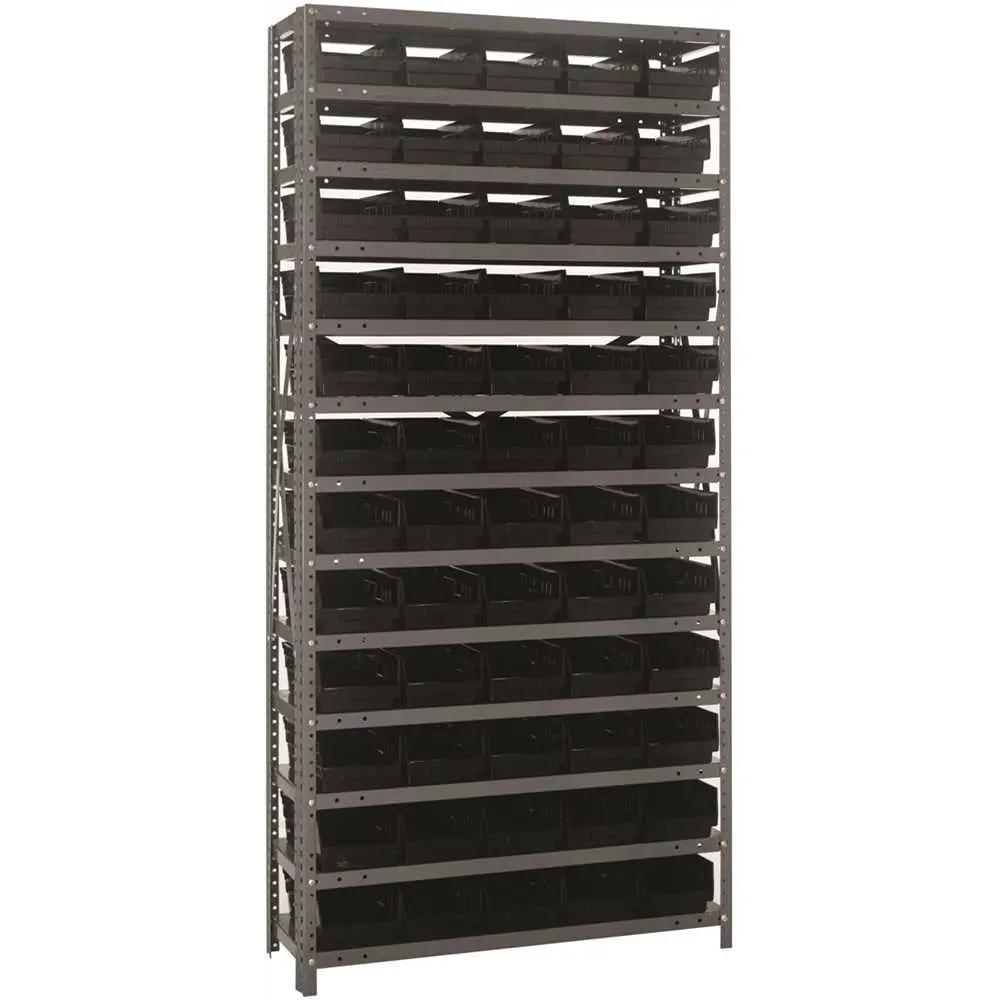 QUANTUM STORAGE SYSTEMS 1275-102 400 lb Black Gray Steel Double Sided Fixed Rack - 36 Overall Length - 75 Height - 60 Bins - Bins Include 1275-102BK QUANTUM STORAGE SYSTEMS 1275-102 400 lb Black Gray Steel Double Sided Fixed Rack - 36 Overall Length - 75 Height - 60 Bins - Bins Include 1275-102BK