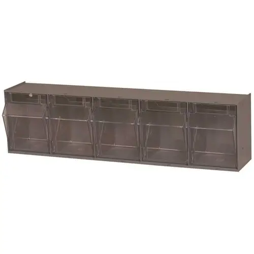 Gray Clear Plastic Stackable Tip Out Bin Cabinet - 5 1/4" Overall Length - 23 5/8" Width - 6 1/2" Height - 5 Gray Clear Plastic Stackable Tip Out Bin Cabinet - 5 1/4" Overall Length - 23 5/8" Width - 6 1/2" Height - 5
