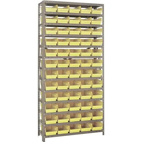 1275-102 400 lb Yellow Gray Steel Double Sided Fixed Rack - 36" Overall Length - 75" Height - 60 Bins - Bins Included 1275-102 400 lb Yellow Gray Steel Double Sided Fixed Rack - 36" Overall Length - 75" Height - 60 Bins - Bins Included