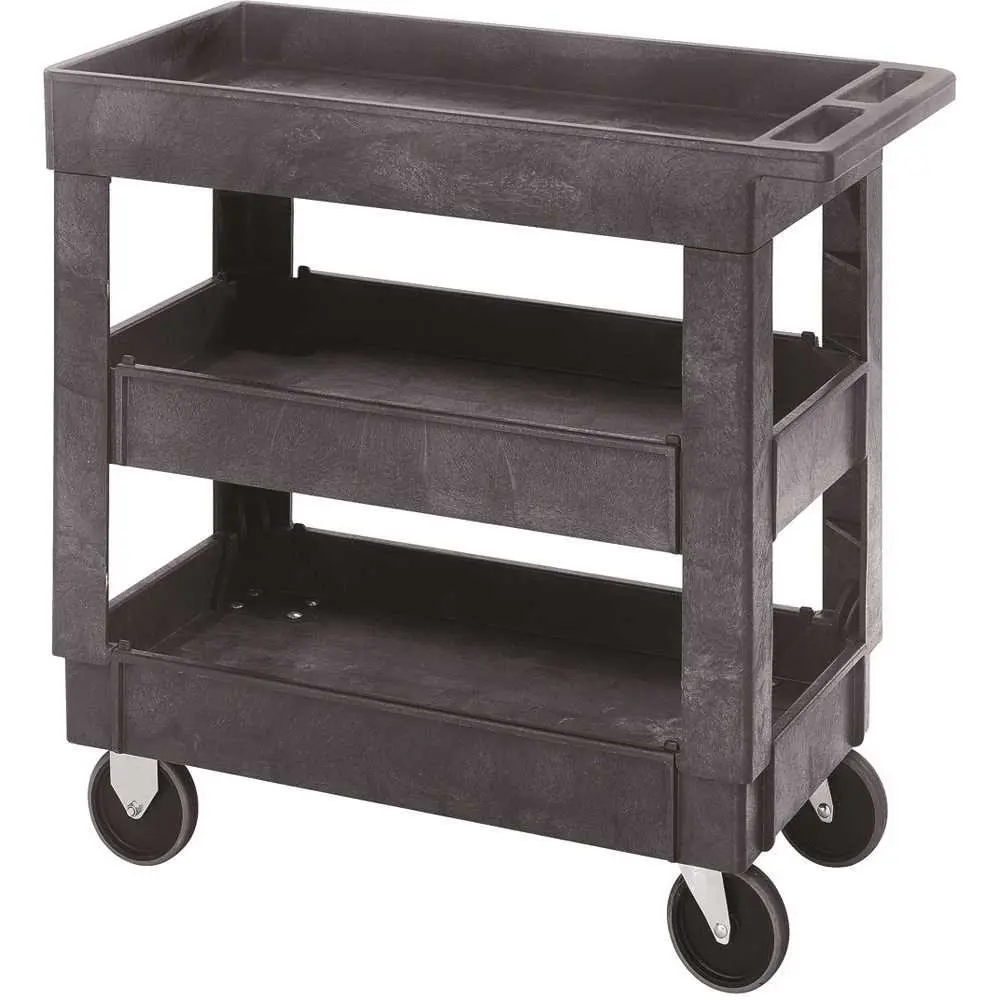 QUANTUM STORAGE SYSTEMS 550 lb Gray Polymer Heavy Duty Shelf Cart - 34 1/4 Height - 2 Swivel 2 Rigid Polyurethane Casters PC3518-33-3