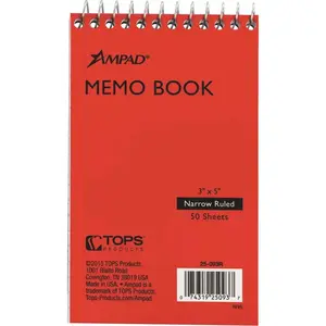 Ampad TOP25093 3 in. x 5 in. Wirebound Pocket Memo Book Narrow Rule, White (50 Sheets per Pad)