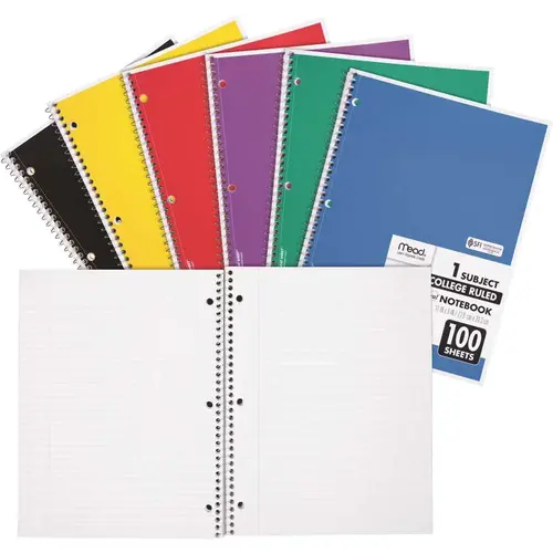 8-1/2 in. x 11 in. Spiral Bound Notebook, College Rule White (100-Sheets/Pad)