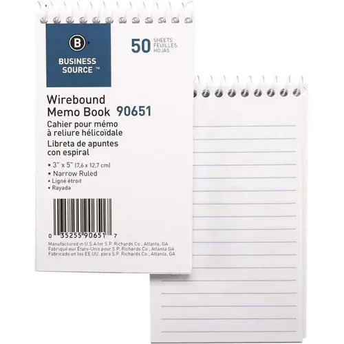3 in. x 5 in. Wirebound End Opening Wire Memo Book, White (50-Sheets)