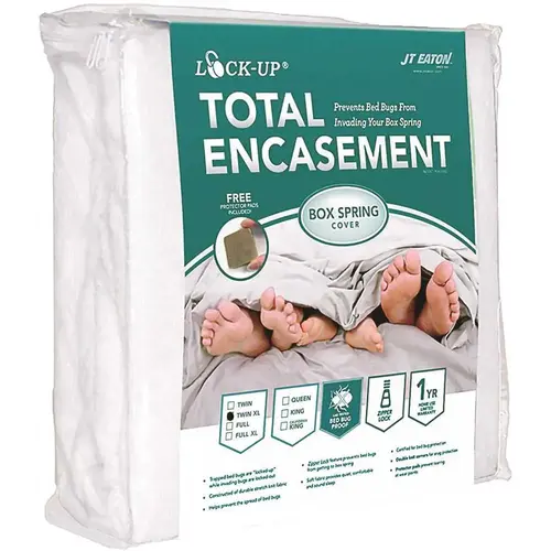 Lock-Up Twin XL Size Total Box Spring Encasement for Bed Bug Protection White