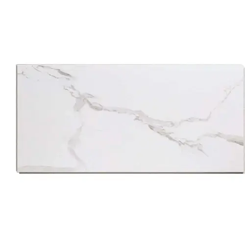 Small Wall Tile, 23.2 in L Tile, 11.1 in W Tile, Interlocking Edge, Vinyl, Carrara Marble - pack of 10
