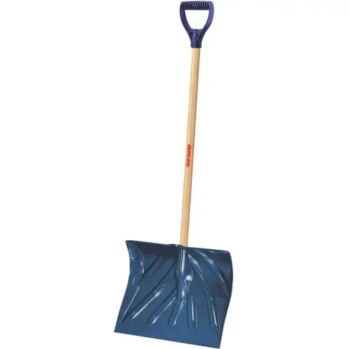 Snow Shovel, 18 in W Blade, 5-1/2 in L Blade, Combo Blade, Polyethylene Blade, Wood Handle Blue