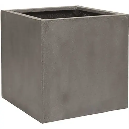 Cube 20 in. x 20 in. Matte Gray Fiberstone Square Cube Planter Cube 20 in. x 20 in. Matte Gray Fiberstone Square Cube Planter