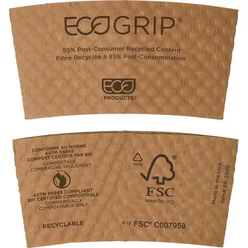 Ecogrip Renewable Resource Kraft Compostable/Recyclable Cup Sleeve - pack of 1300 Ecogrip Renewable Resource Kraft Compostable/Recyclable Cup Sleeve - pack of 1300
