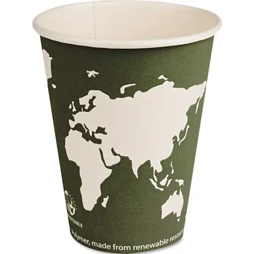 WORLD ART COMPOSTABLE PLASTIC HOT DRINK CUPS, STEEL BLUE, 12 OZ Green - pack of 1000 WORLD ART COMPOSTABLE PLASTIC HOT DRINK CUPS, STEEL BLUE, 12 OZ Green - pack of 1000