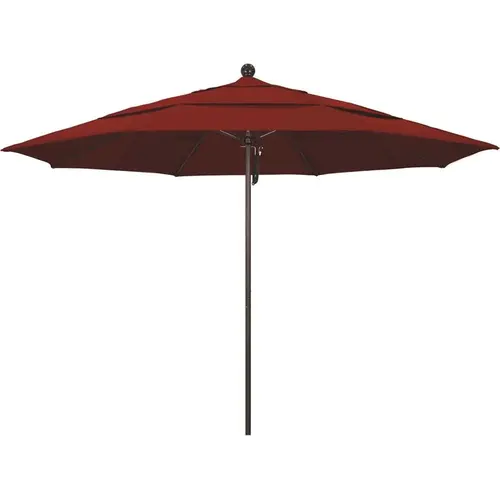 11 ft. Bronze Aluminum Commercial Market Patio Umbrella with Fiberglass Ribs and Pulley Lift in Jockey Red Sunbrella 11 ft. Bronze Aluminum Commercial Market Patio Umbrella with Fiberglass Ribs and Pulley Lift in Jockey Red Sunbrella